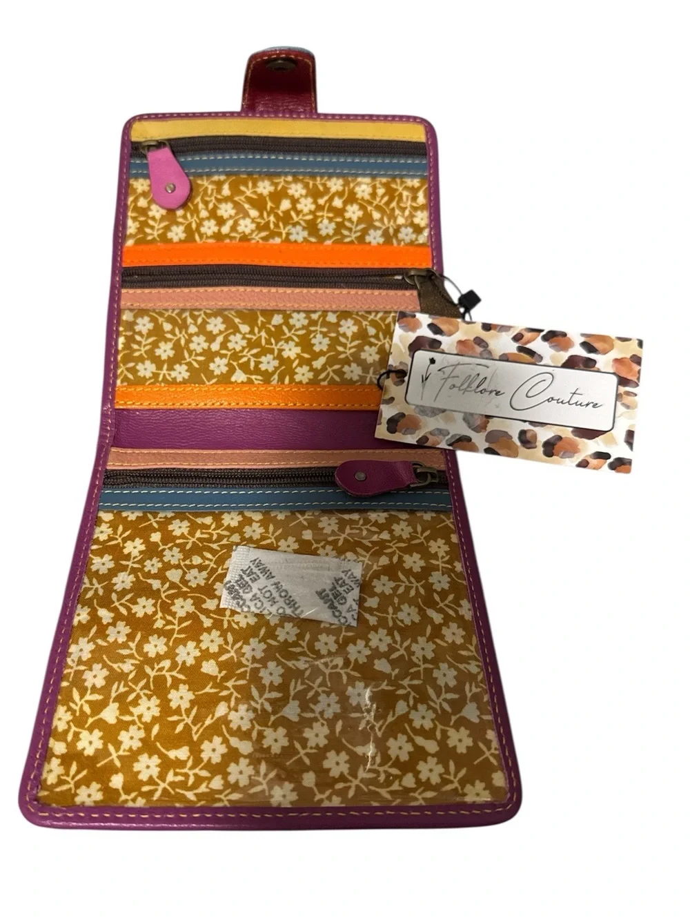 Folklore Couture Mara Small Tri-Fold Leather Wallet – Multicolor Upcycled Boho